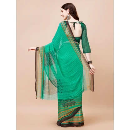 Women's Weightless Floral Printed Saree With Unstitched Blouse (Green, 5-6 Mtrs) - Image 6