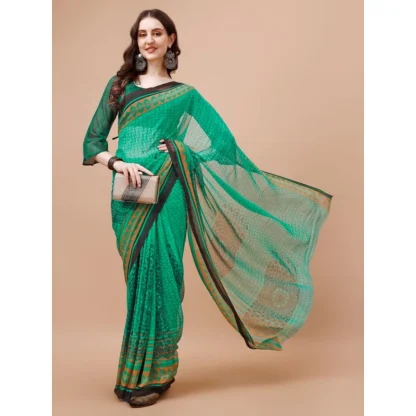 Women's Weightless Floral Printed Saree With Unstitched Blouse (Green, 5-6 Mtrs) - Image 7