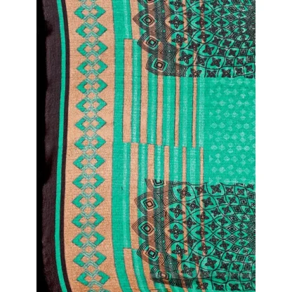 Women's Weightless Floral Printed Saree With Unstitched Blouse (Green, 5-6 Mtrs) - Image 3