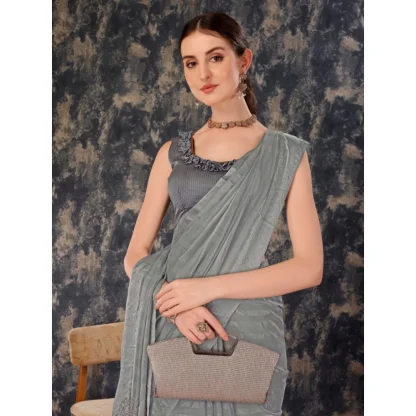 Women's Chiffon Fabric Line Saree With Unstitched Blouse (Grey, 5-6 Mtrs) - Image 4