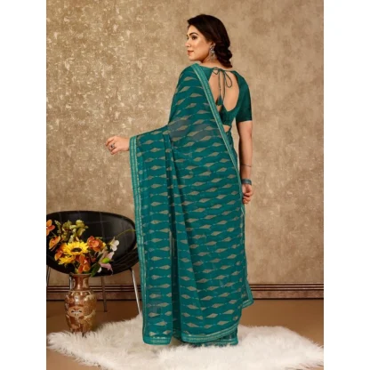 Women's Zomto Laheriya Saree With Unstitched Blouse (Teal Blue, 5-6 Mtrs) - Image 4