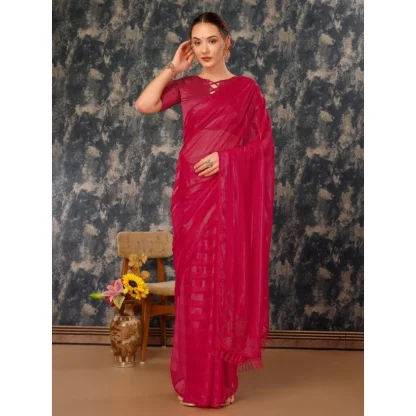 Women's Chiffon Fabric Line Saree With Unstitched Blouse (Rani, 5-6 Mtrs) - Image 8