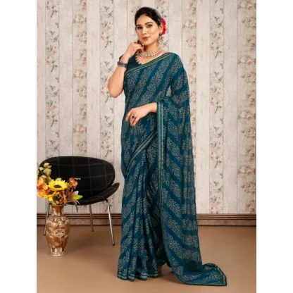 Women's Zomto Bandhini Saree With Unstitched Blouse (Blue, 5-6 Mtrs) - Image 8