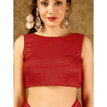 Women's Zomto Bandhini Saree With Unstitched Blouse (Red, 5-6 Mtrs) - Image 2