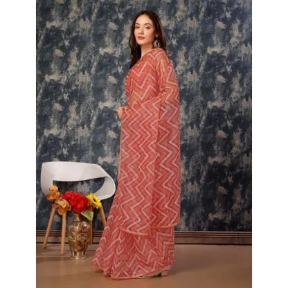 Women's Linen Zig Zag Saree With Unstitched Blouse (Peach, 5-6 Mtrs) - Image 7