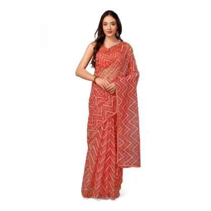 Women's Linen Zig Zag Saree With Unstitched Blouse (Peach, 5-6 Mtrs)