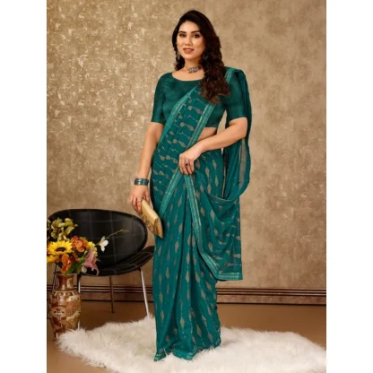 Women's Zomto Laheriya Saree With Unstitched Blouse (Teal Blue, 5-6 Mtrs) - Image 6