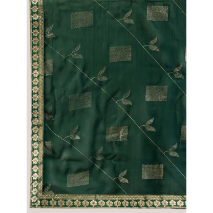 Women's Zomto Patta Chiffon Saree With Unstitched Blouse (Green, 5-6 Mtrs) - Image 3