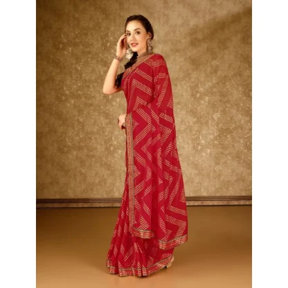 Women's Zomto Zig Zag Saree With Unstitched Blouse (Red, 5-6 Mtrs) - Image 2