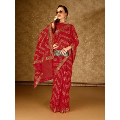 Women's Zomto Zig Zag Saree With Unstitched Blouse (Red, 5-6 Mtrs) - Image 8