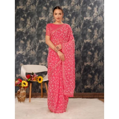 Women's Zomto Printed Saree With Unstitched Blouse (Dark Pink, 5-6 Mtrs) - Image 8