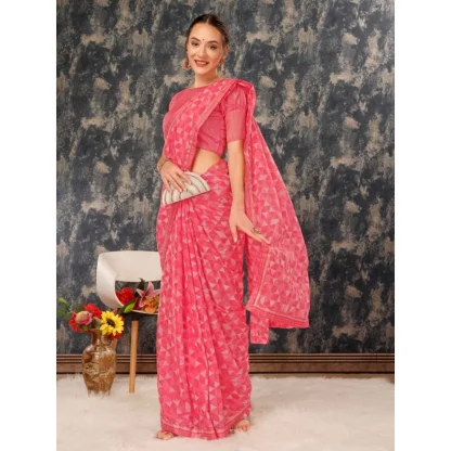 Women's Zomto Printed Saree With Unstitched Blouse (Dark Pink, 5-6 Mtrs) - Image 6