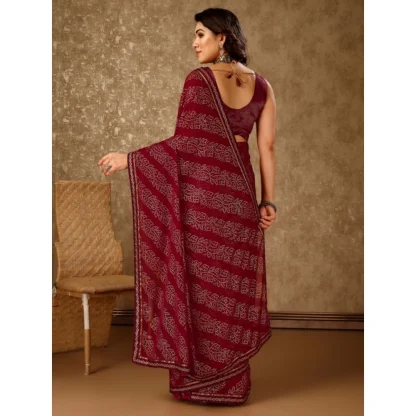 Women's Zomto Bandhini Saree With Unstitched Blouse (Maroon, 5-6 Mtrs) - Image 4