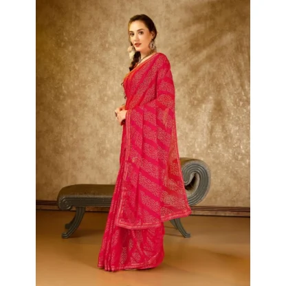 Women's Zomto Bandhini Saree With Unstitched Blouse (Pink, 5-6 Mtrs) - Image 7