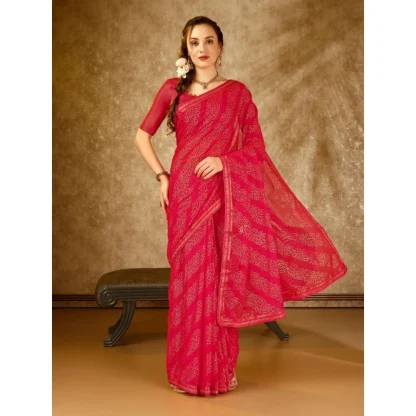 Women's Zomto Bandhini Saree With Unstitched Blouse (Pink, 5-6 Mtrs) - Image 8