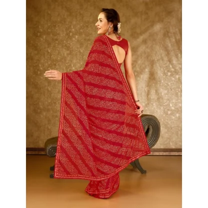 Women's Zomto Bandhini Saree With Unstitched Blouse (Red, 5-6 Mtrs) - Image 4