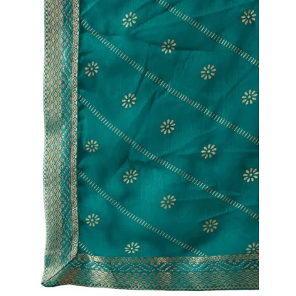 Women's Zomto Bandhini Saree With Unstitched Blouse (Teal Blue, 5-6 Mtrs) - Image 2