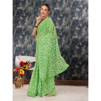 Women's Zomto Printed Saree With Unstitched Blouse (Green, 5-6 Mtrs) - Image 7