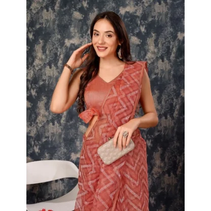 Women's Linen Zig Zag Saree With Unstitched Blouse (Peach, 5-6 Mtrs) - Image 5