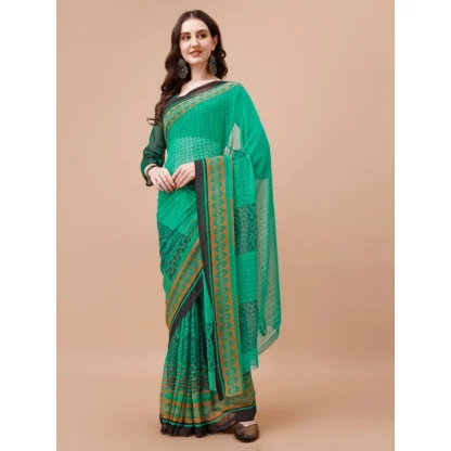 Women's Weightless Floral Printed Saree With Unstitched Blouse (Green, 5-6 Mtrs) - Image 5