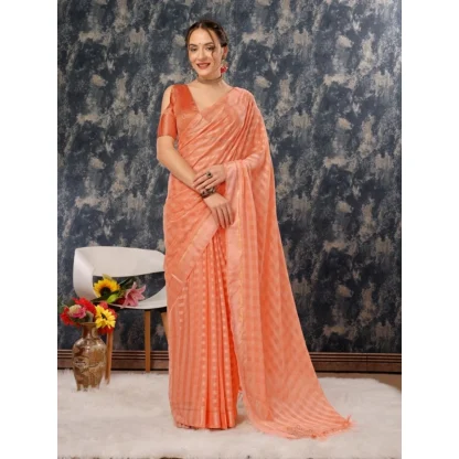 Women's Chiffon Fabric Line Saree With Unstitched Blouse (Peach, 5-6 Mtrs) - Image 7