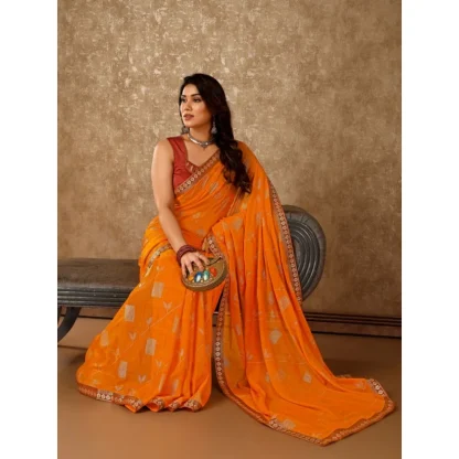 Women's Zomto Patta Chiffon Saree With Unstitched Blouse (Yellow, 5-6 Mtrs) - Image 5