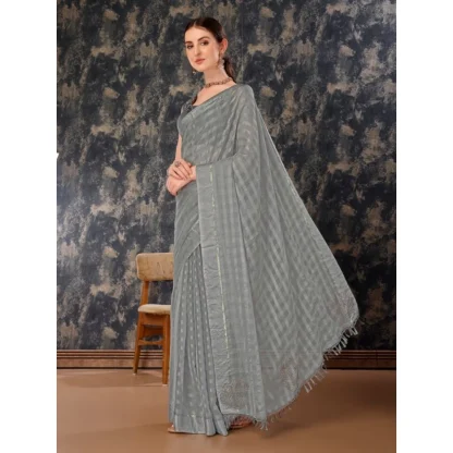 Women's Chiffon Fabric Line Saree With Unstitched Blouse (Grey, 5-6 Mtrs) - Image 6