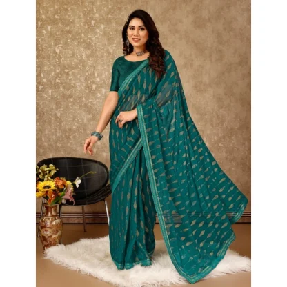 Women's Zomto Laheriya Saree With Unstitched Blouse (Teal Blue, 5-6 Mtrs) - Image 8