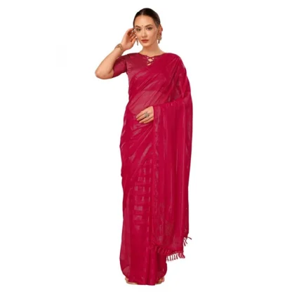 Women's Chiffon Fabric Line Saree With Unstitched Blouse (Rani, 5-6 Mtrs)