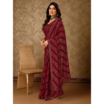 Women's Zomto Bandhini Saree With Unstitched Blouse (Maroon, 5-6 Mtrs) - Image 7