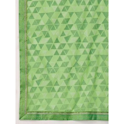 Women's Zomto Printed Saree With Unstitched Blouse (Green, 5-6 Mtrs) - Image 3