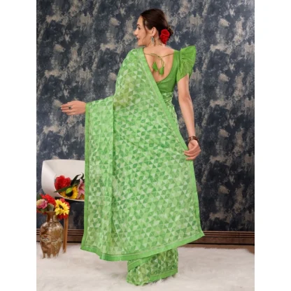 Women's Zomto Printed Saree With Unstitched Blouse (Green, 5-6 Mtrs) - Image 4