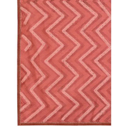 Women's Linen Zig Zag Saree With Unstitched Blouse (Peach, 5-6 Mtrs) - Image 3