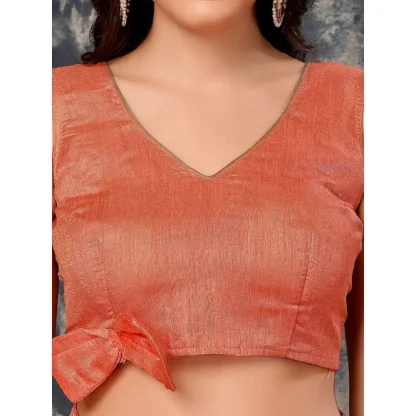 Women's Linen Zig Zag Saree With Unstitched Blouse (Peach, 5-6 Mtrs) - Image 2