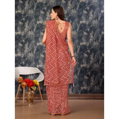 Women's Linen Zig Zag Saree With Unstitched Blouse (Peach, 5-6 Mtrs) - Image 4