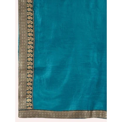 Women's Vichitra Plain Saree With Unstitched Blouse (Blue, 5-6 Mtrs) - Image 5