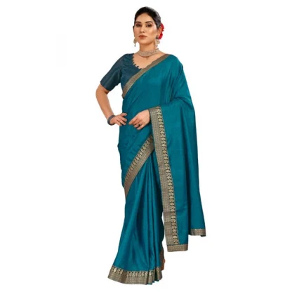 Women's Vichitra Plain Saree With Unstitched Blouse (Blue, 5-6 Mtrs)