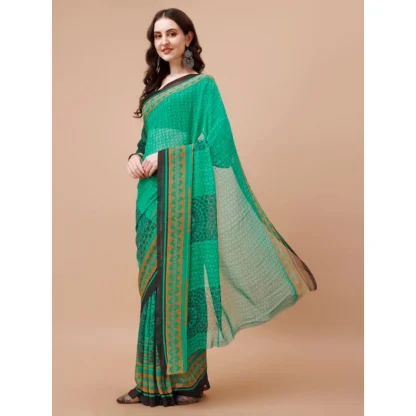 Women's Weightless Floral Printed Saree With Unstitched Blouse (Green, 5-6 Mtrs) - Image 4