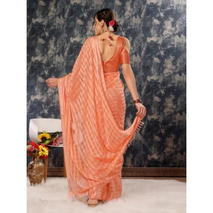 Women's Chiffon Fabric Line Saree With Unstitched Blouse (Peach, 5-6 Mtrs) - Image 4