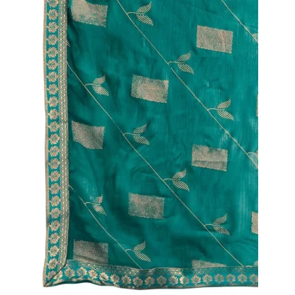 Women's Zomto Patta Chiffon Saree With Unstitched Blouse (Teal Blue, 5-6 Mtrs) - Image 3