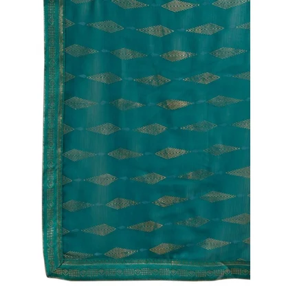 Women's Zomto Laheriya Saree With Unstitched Blouse (Teal Blue, 5-6 Mtrs) - Image 3