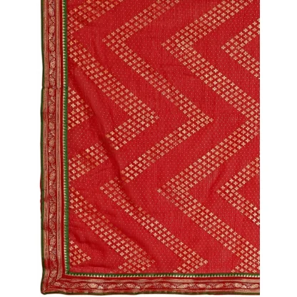 Women's Zomto Zig Zag Saree With Unstitched Blouse (Red, 5-6 Mtrs) - Image 5