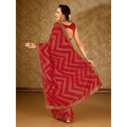 Women's Zomto Zig Zag Saree With Unstitched Blouse (Red, 5-6 Mtrs) - Image 6