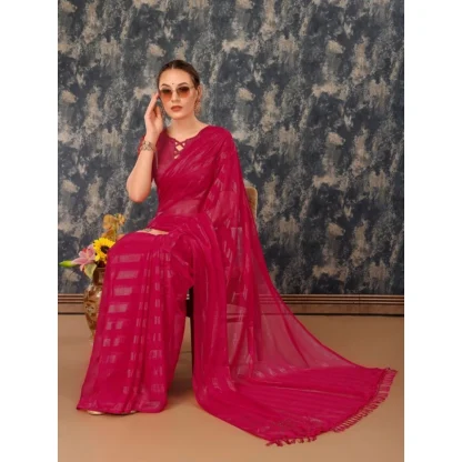 Women's Chiffon Fabric Line Saree With Unstitched Blouse (Rani, 5-6 Mtrs) - Image 6