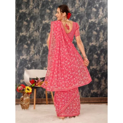 Women's Zomto Printed Saree With Unstitched Blouse (Dark Pink, 5-6 Mtrs) - Image 4