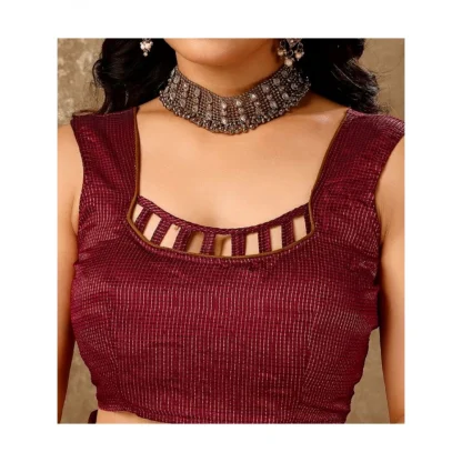 Women's Zomto Bandhini Saree With Unstitched Blouse (Maroon, 5-6 Mtrs) - Image 2