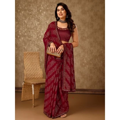 Women's Zomto Bandhini Saree With Unstitched Blouse (Maroon, 5-6 Mtrs) - Image 6