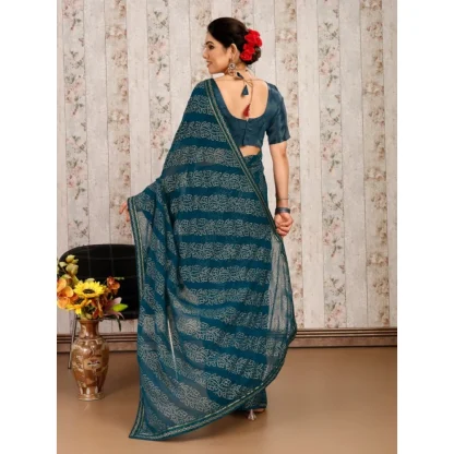 Women's Zomto Bandhini Saree With Unstitched Blouse (Blue, 5-6 Mtrs) - Image 4