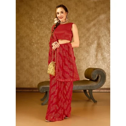 Women's Zomto Bandhini Saree With Unstitched Blouse (Red, 5-6 Mtrs) - Image 6