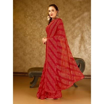 Women's Zomto Bandhini Saree With Unstitched Blouse (Red, 5-6 Mtrs) - Image 7